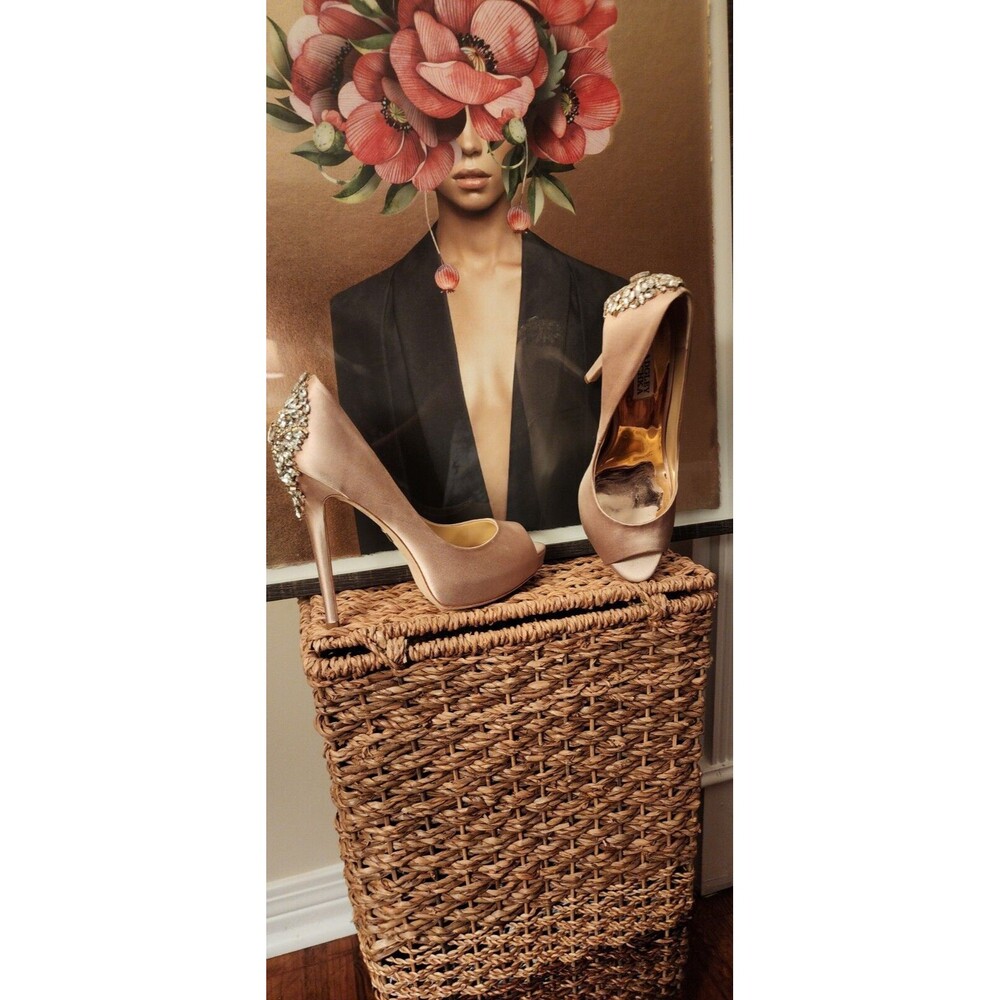 Badgley Mischka Nilla Crystal Back Open Peep Toe Stilletto High Heel Pump Sz 8.5